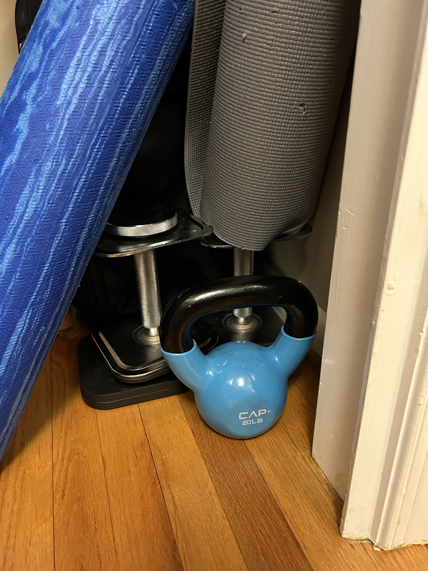 home weights in a closet.
